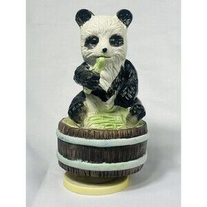 Vintage Porcelain Panda Eating Bamboo Music Box Works!